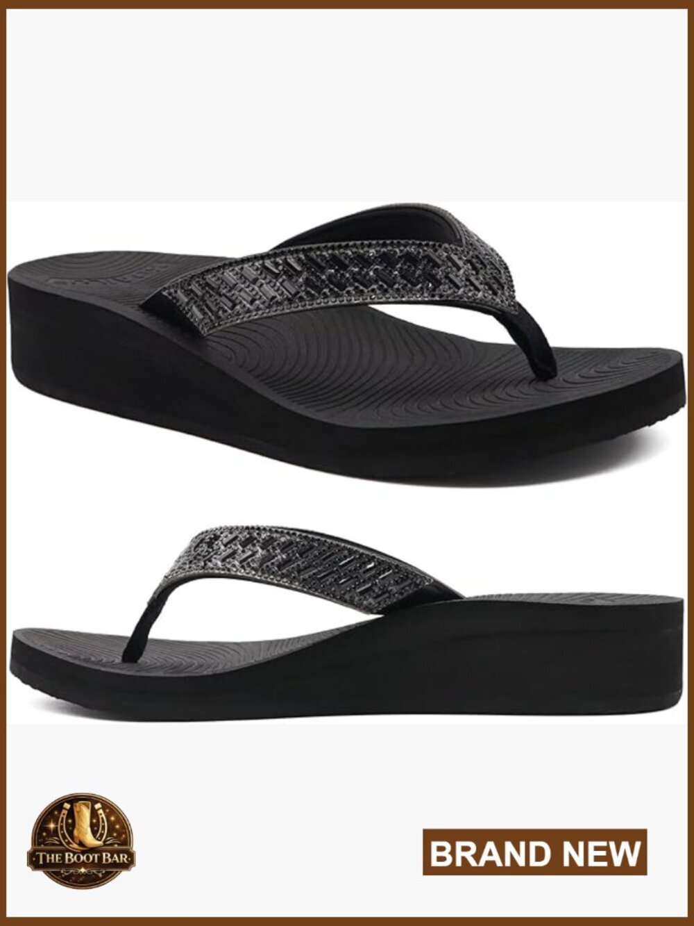 Rhinestone Platform Arch Support Flip Flop Sandals Wedge Heel